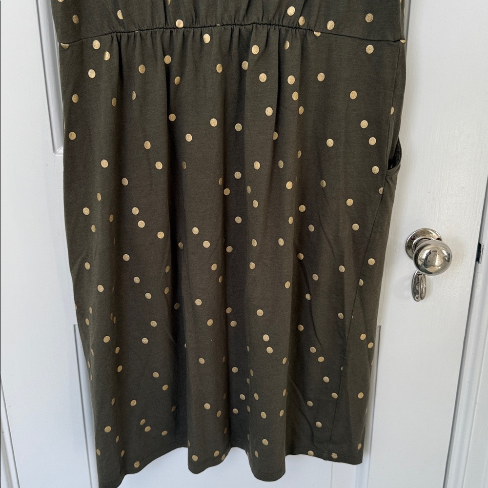 Boden Melinda Jersey Dress olive green gold polka dots size 10 - Picture 13 of 16
